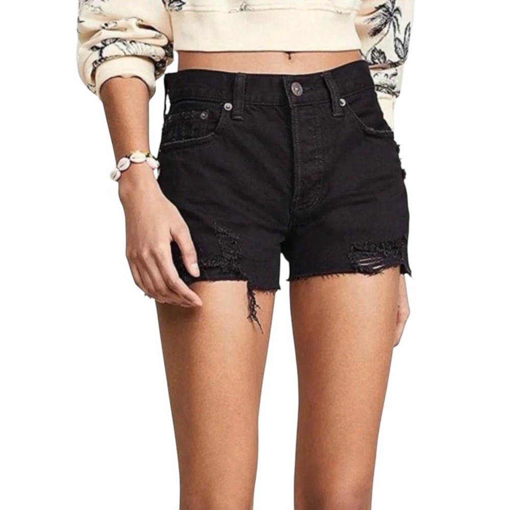 We The Free Sofia Denim Shorts Womens 26 Black Distressed Cutoff Button Fly NWOT